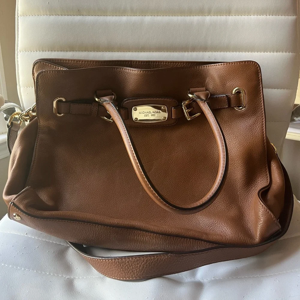 Michael Kors Brown Leather Shoulder Bag Large Tote Multi Pocket - Picture 2 of 4